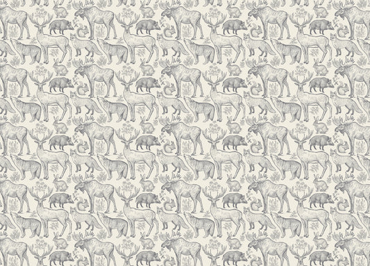 Grey Color Animals and Plants Removable Wallpaper