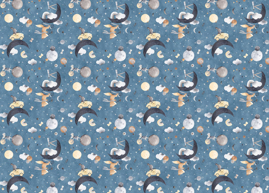 Fox Mouse Space Animals Play in Clouds Blue Color Wallpaper
