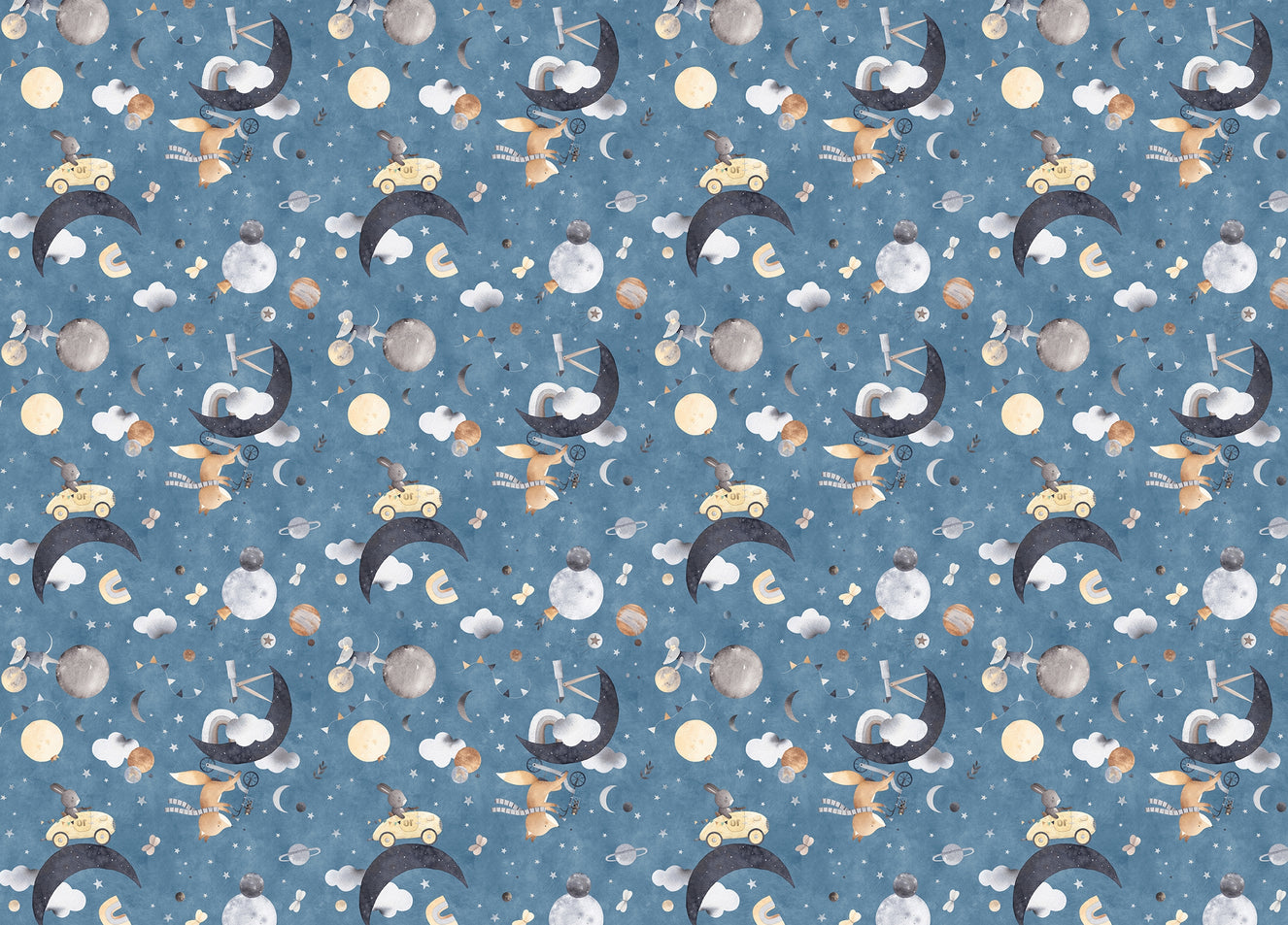 Fox Mouse Space Animals Play in Clouds Blue Color Wallpaper