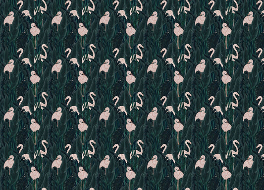 Graceful Delicate Pink Flamingos Rich Lush Exotic Wallpaper