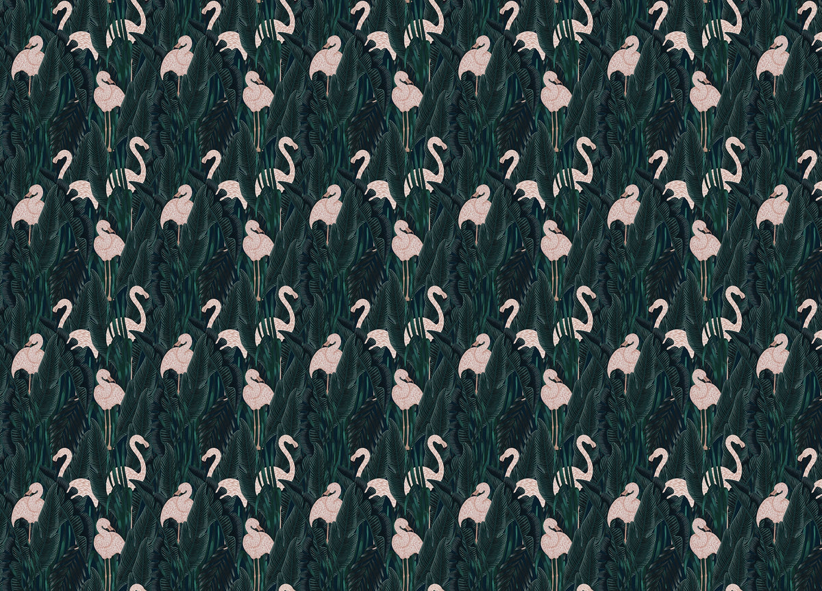 Graceful Delicate Pink Flamingos Rich Lush Exotic Wallpaper in your room
