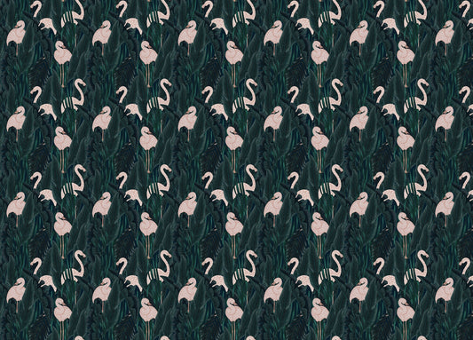 Graceful Delicate Pink Flamingos Rich Lush Exotic Wallpaper