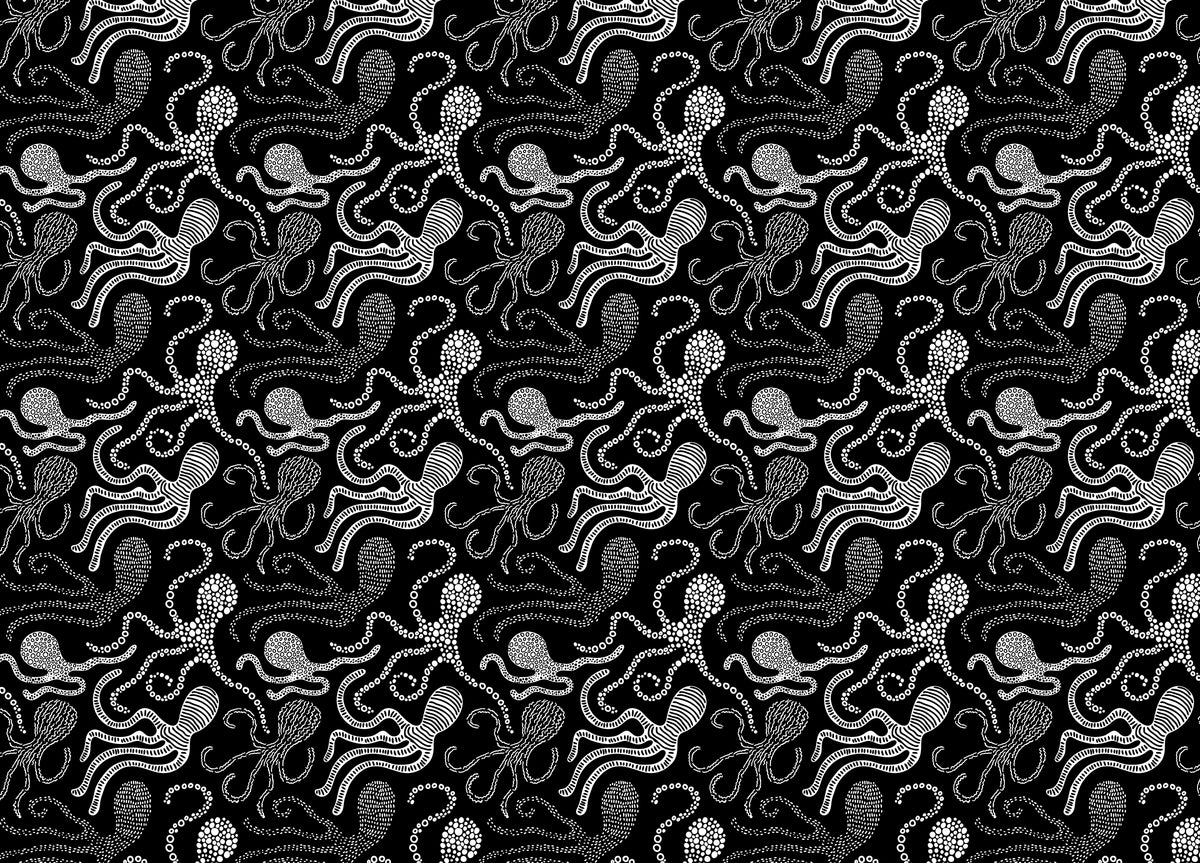 Black and White Abstract Octopus Scandinavian Style Wallpaper