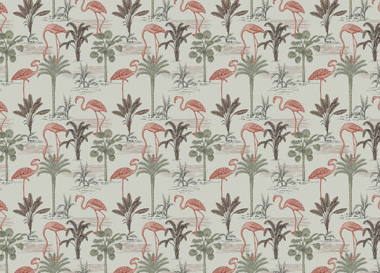 Tropical Ink Drawn Palm Trees Pink Flamingo Floral Wallpaper