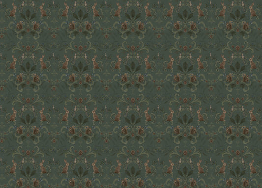 Victorian Forest Woodland Animals Green Color Wallpaper