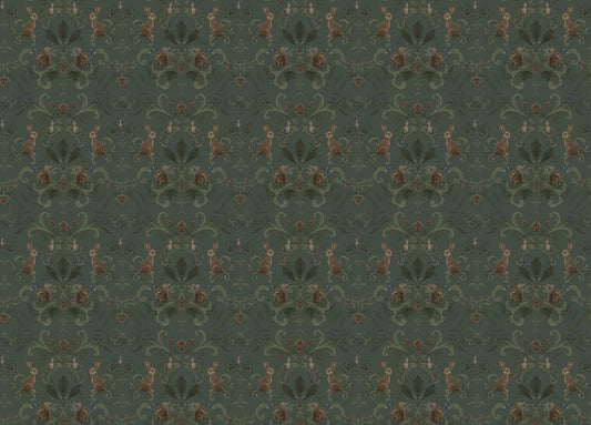 Victorian Forest Woodland Animals Green Color Wallpaper