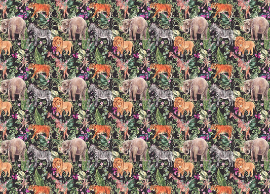 Watercolor Jungle Safari Animals Floral Wallpaper For Walls