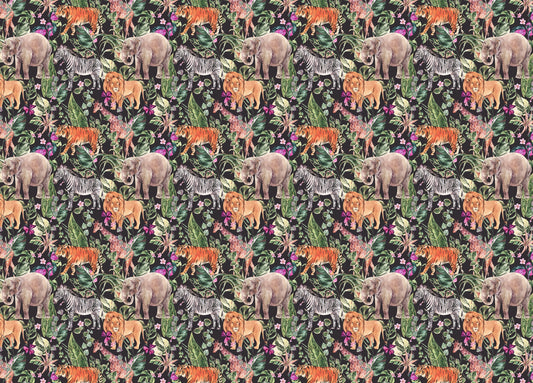 Watercolor Jungle Safari Animals Floral Wallpaper For Walls