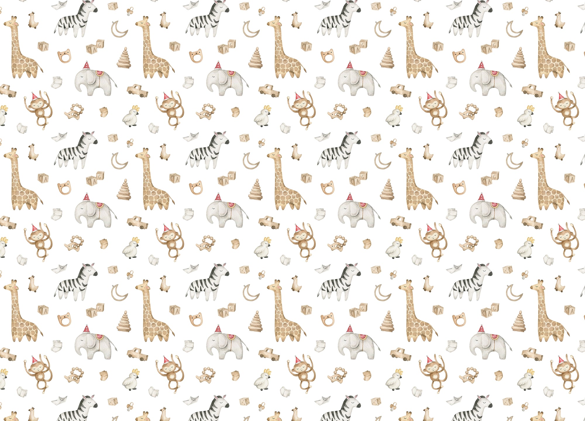 Watercolor Elephant Giraffe Zebra Monkey Safari Animal Wallpaper