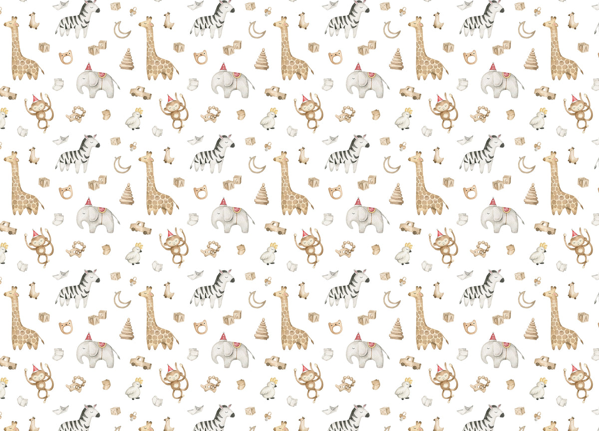 Watercolor Elephant Giraffe Zebra Monkey Safari Animal Wallpaper in your room — zoomed