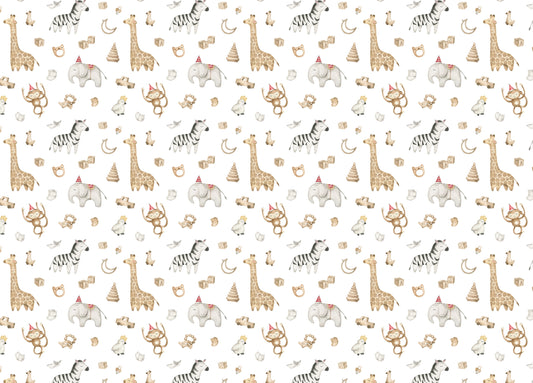 Watercolor Elephant Giraffe Zebra Monkey Safari Animal Wallpaper