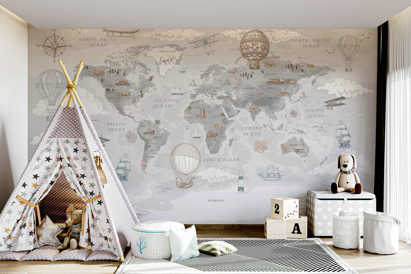 Antique Adventure Atlas Wall Mural - Wallanza
