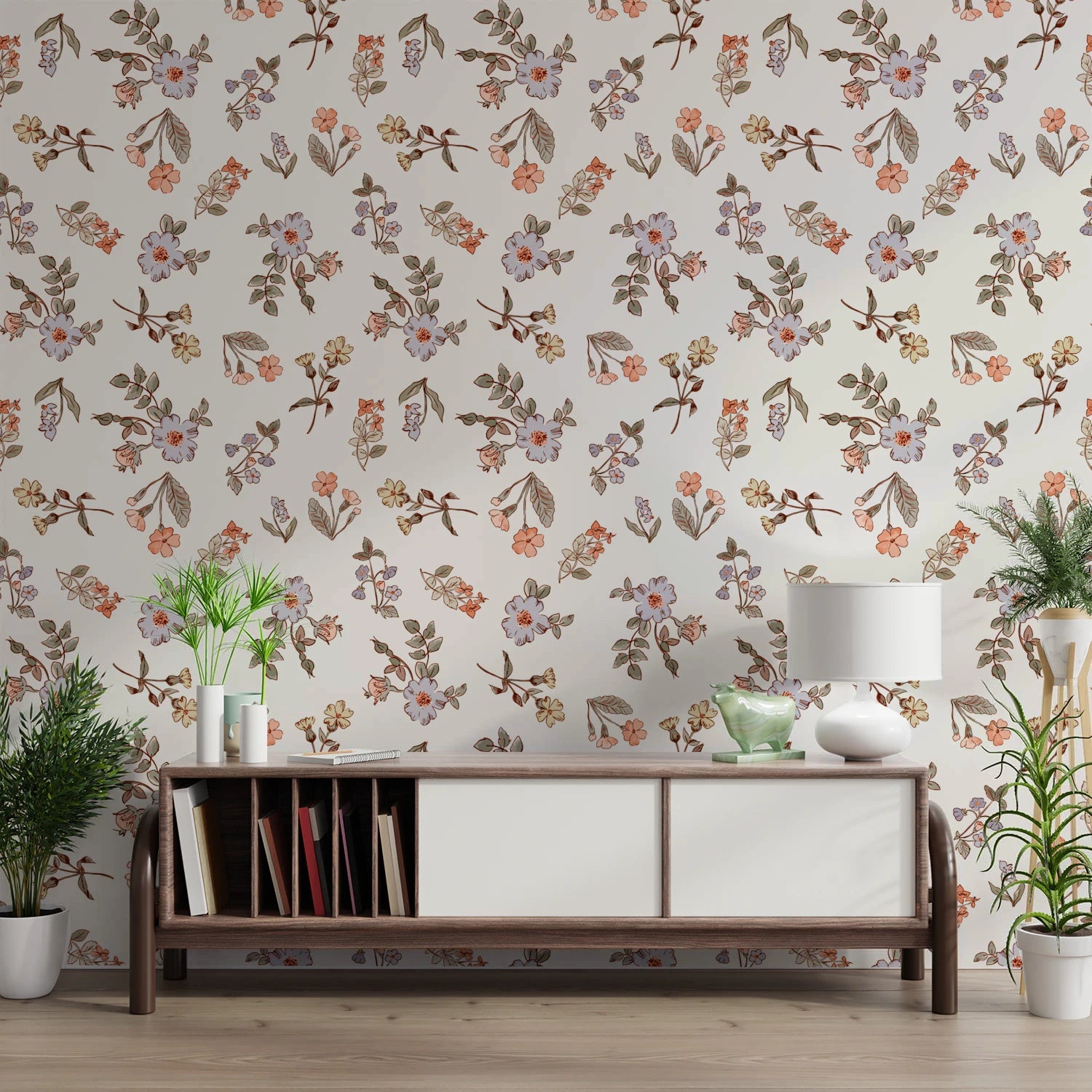 Subtle antique floral trail wallpaper for living spaces