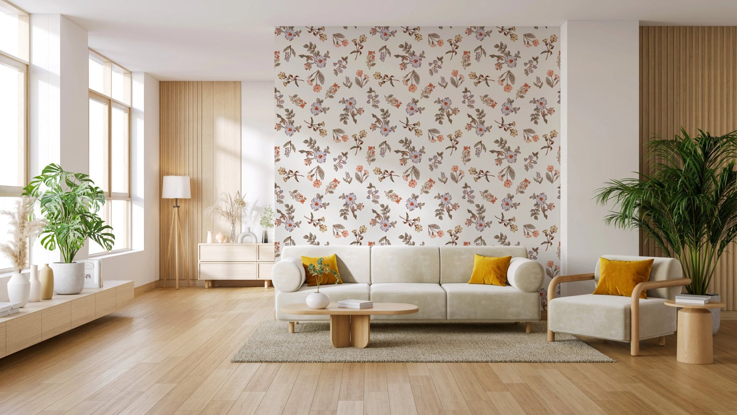 Botanical bloom trail floral wallpaper for calm interiors