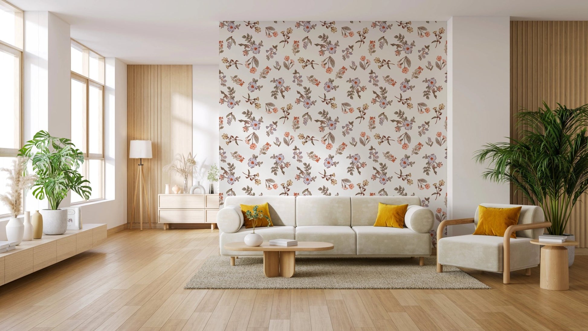 Botanical bloom trail floral wallpaper for calm interiors