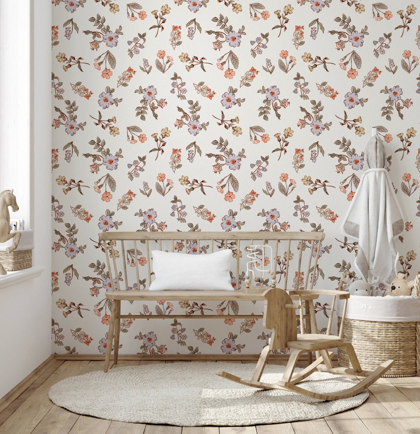 Antique style floral trail wallpaper with gentle tones