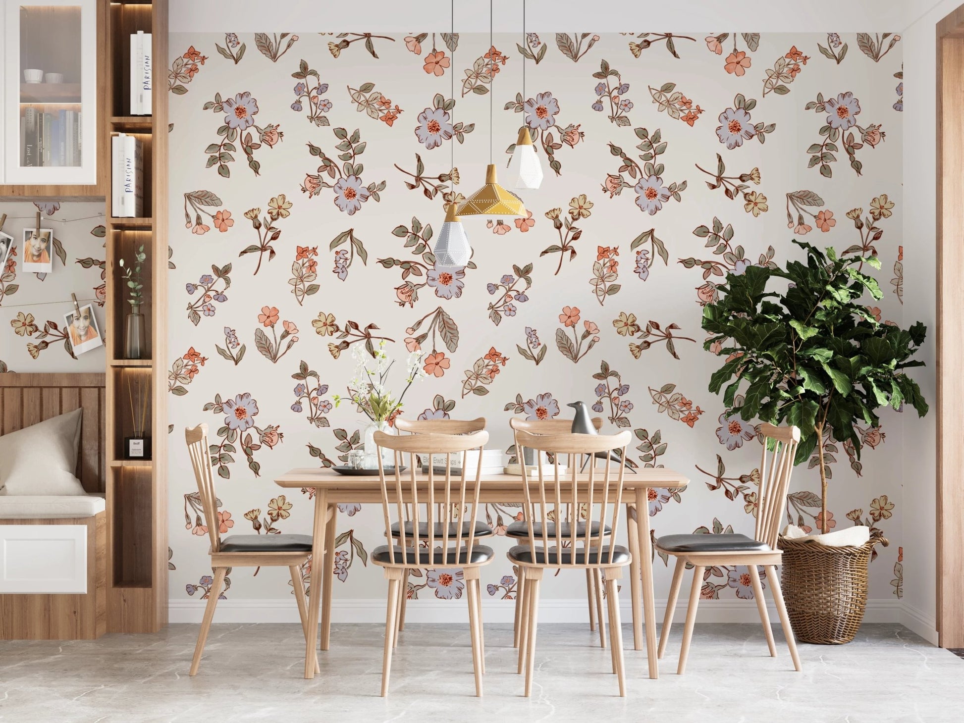 Soft floral trail wallpaper inspired by vintage botanicals
