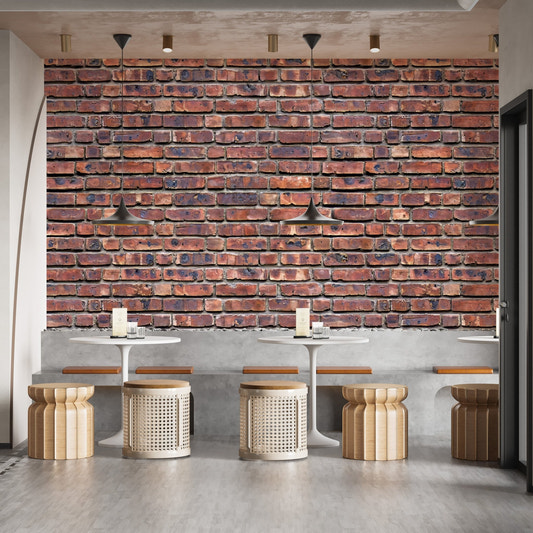 Vintage brick wallpaper mural with weathered industrial finish.