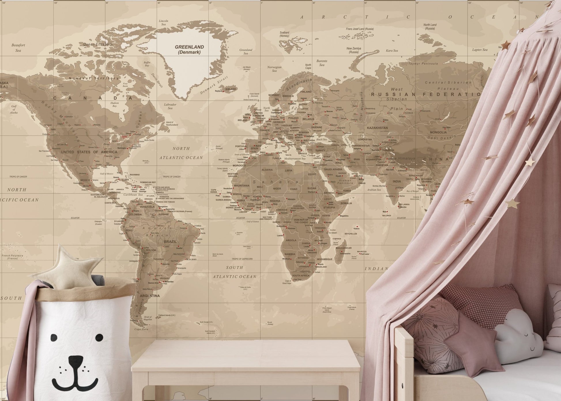 Detailed antique map mural wallpaper design
