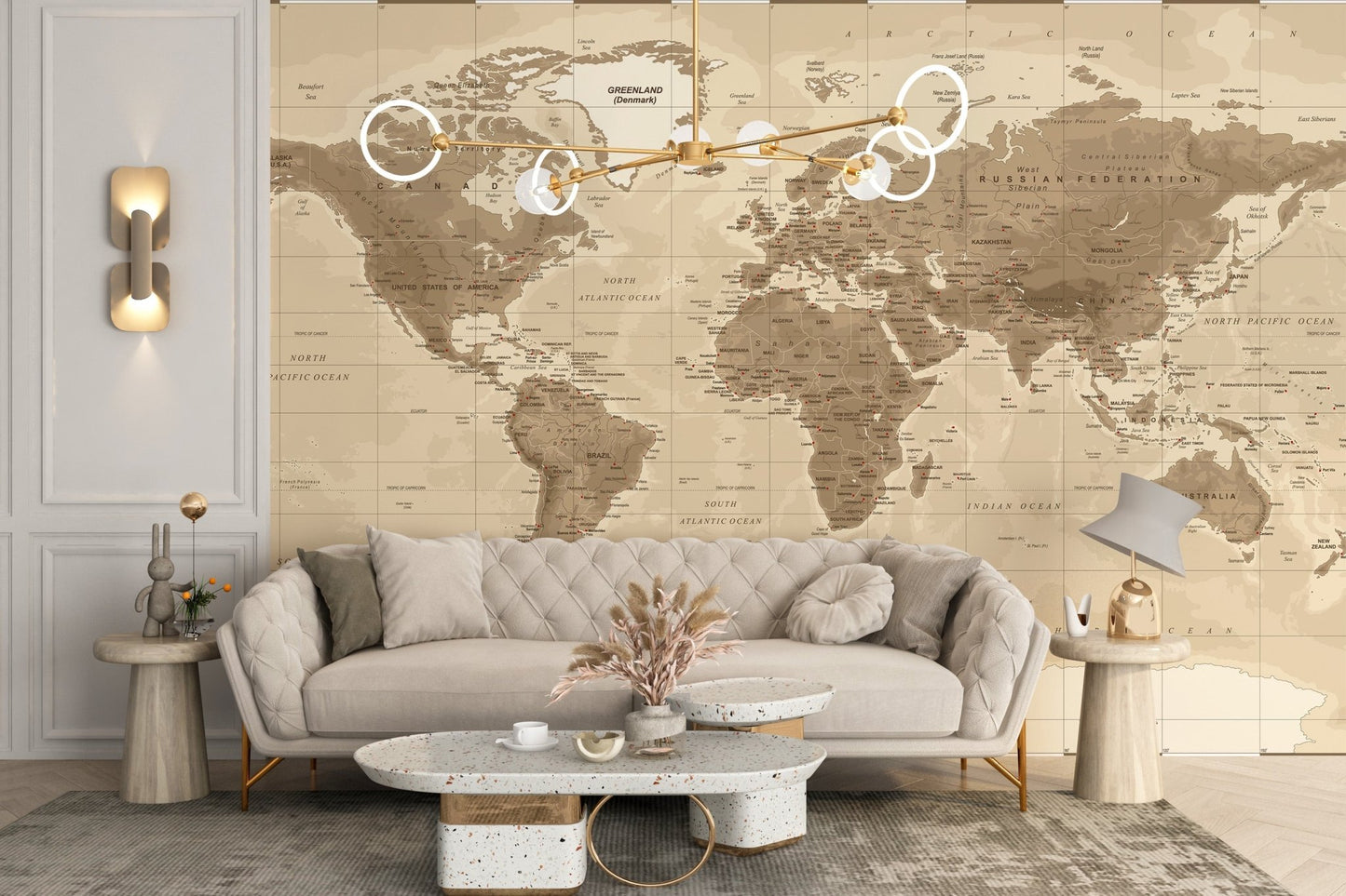 Classic Earth map wallpaper mural pattern
