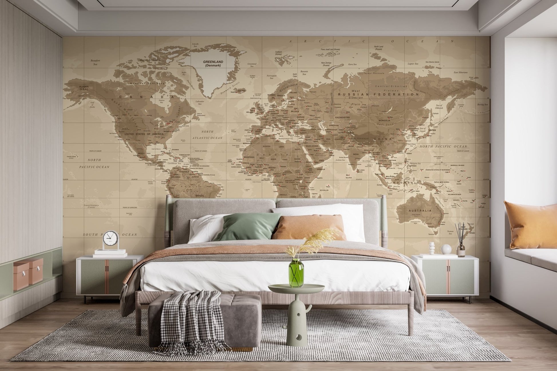 Vintage-inspired Earth mural wallpaper map
