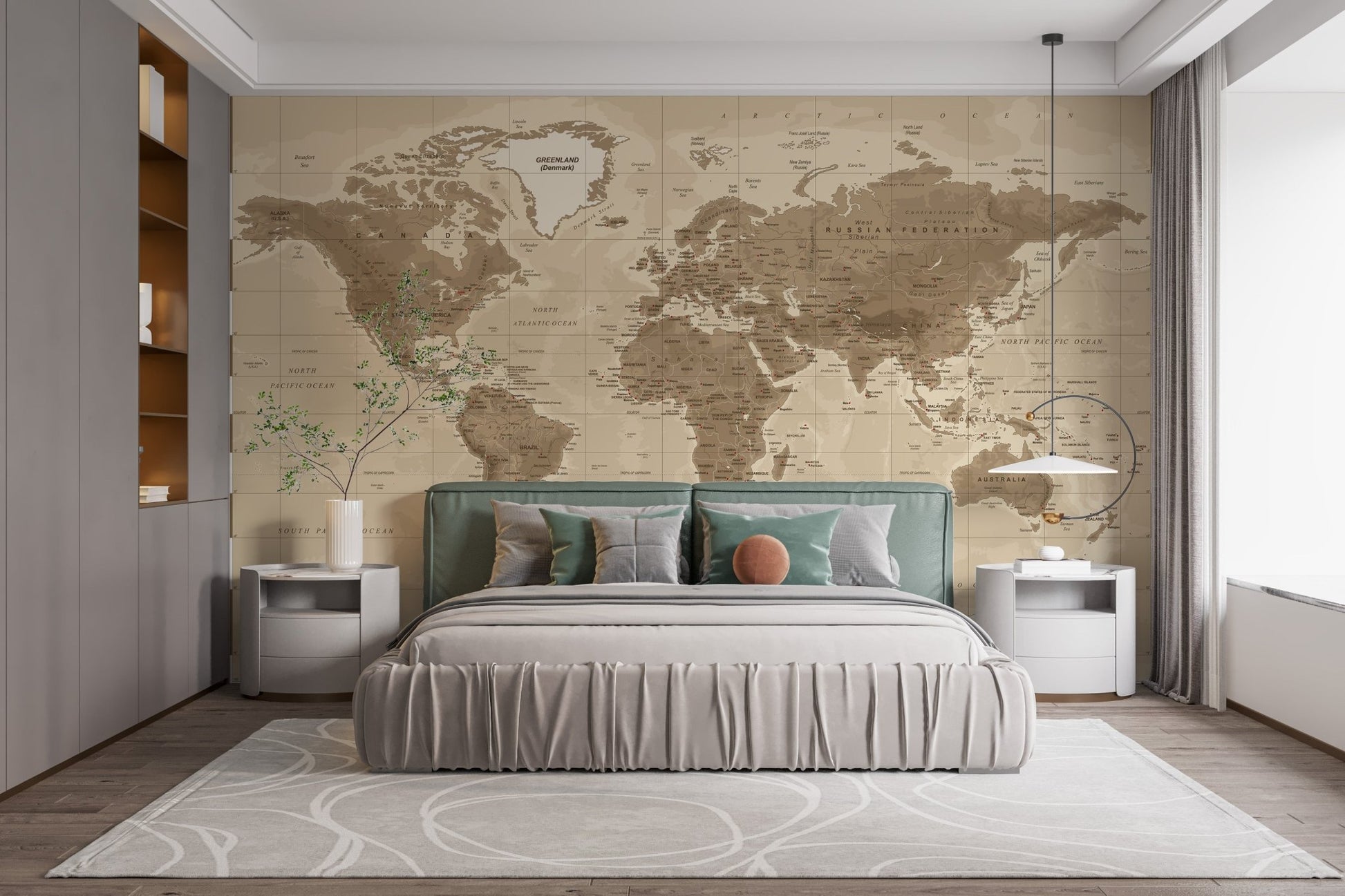 Antique-style map wallpaper mural decor
