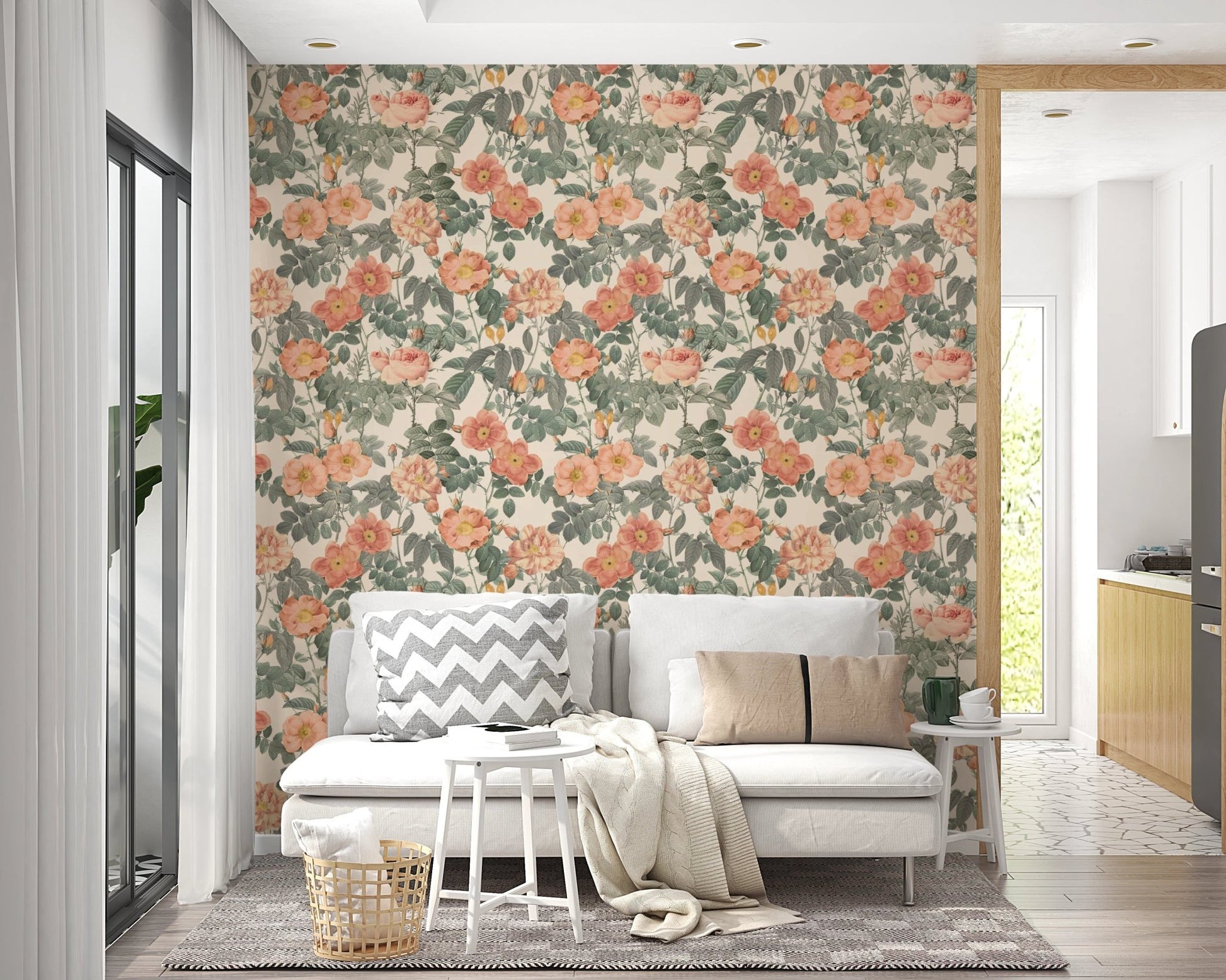 Soft floral rose wallpaper for classic interiors