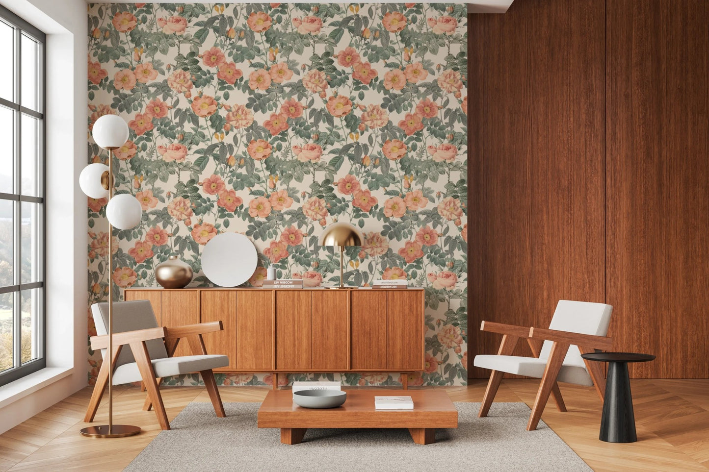 Detailed rose floral pattern wallpaper for rooms