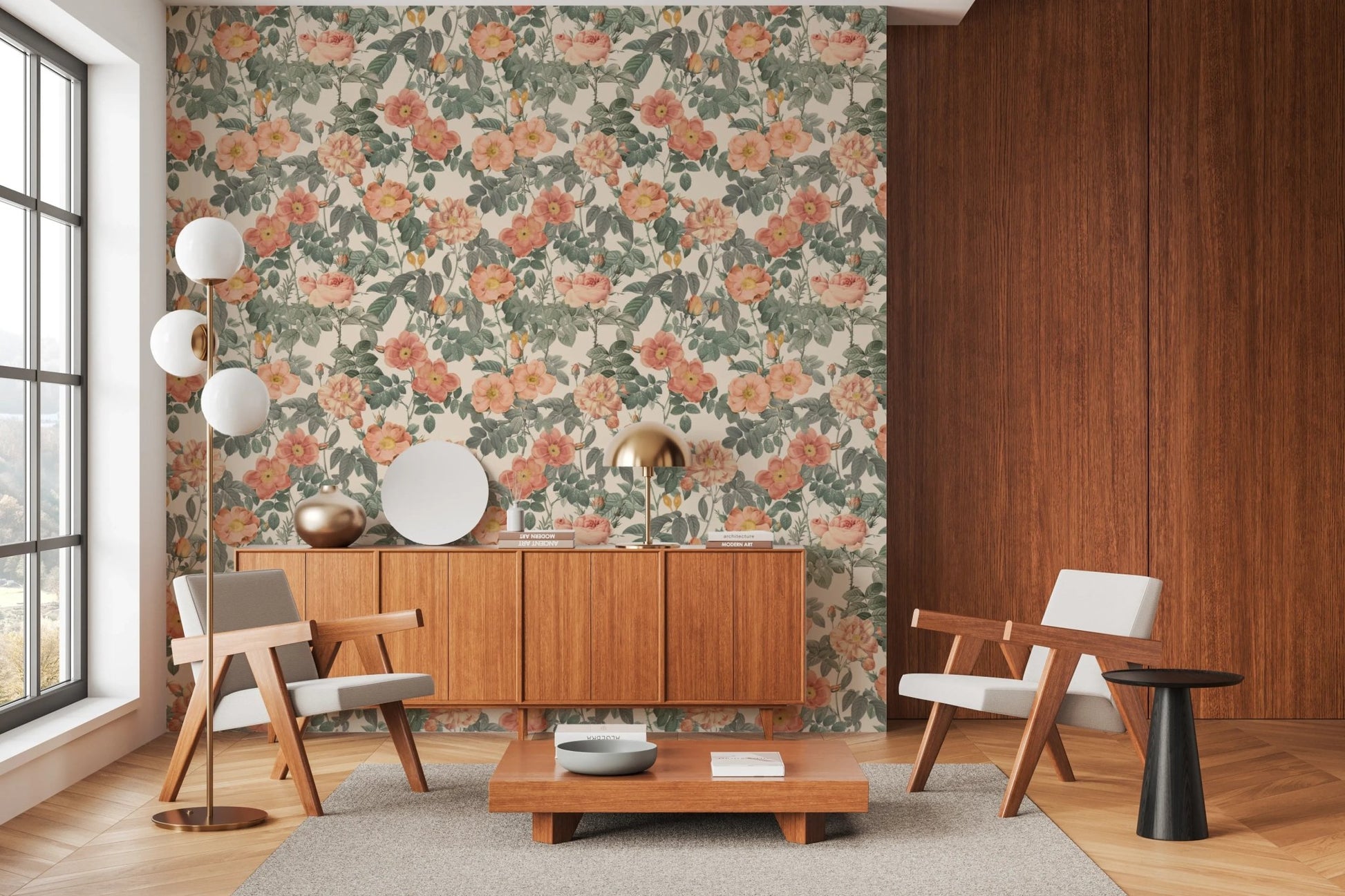 Detailed rose floral pattern wallpaper for rooms