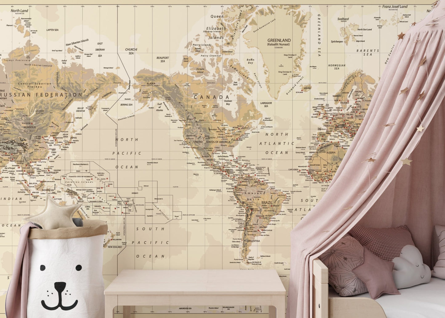 Vintage-inspired map wallpaper mural

