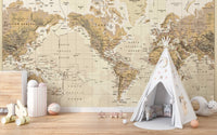 Classic world map mural for spaces

