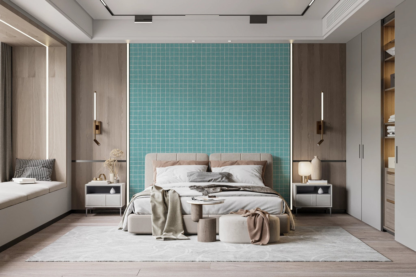 Aqua woven grid texture for modern wallpaper murals