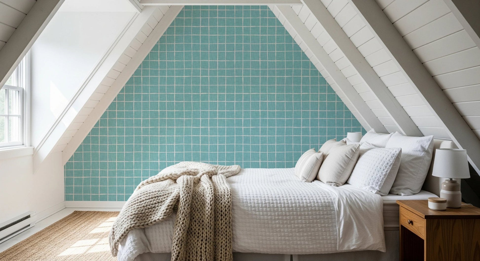 Soft aqua lattice pattern in artistic wall murals