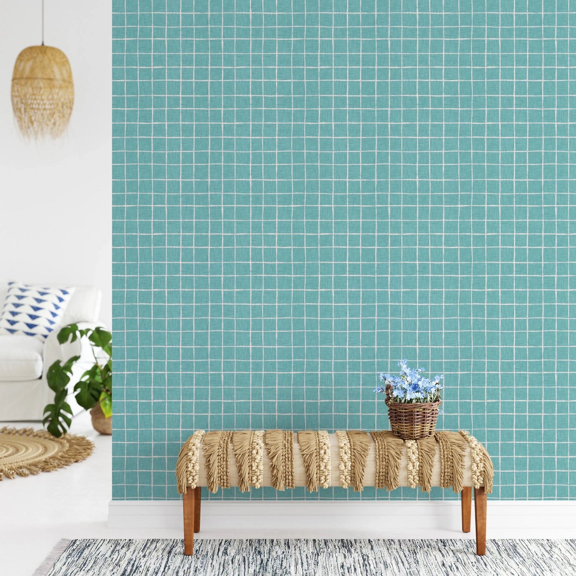 Subtle aqua block grid for modern wall murals