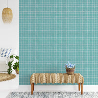 Subtle aqua block grid for modern wall murals