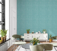 Calm aqua grid weave for modern wall murals