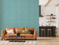 Minimal aqua line grid for designer wallpaper murals