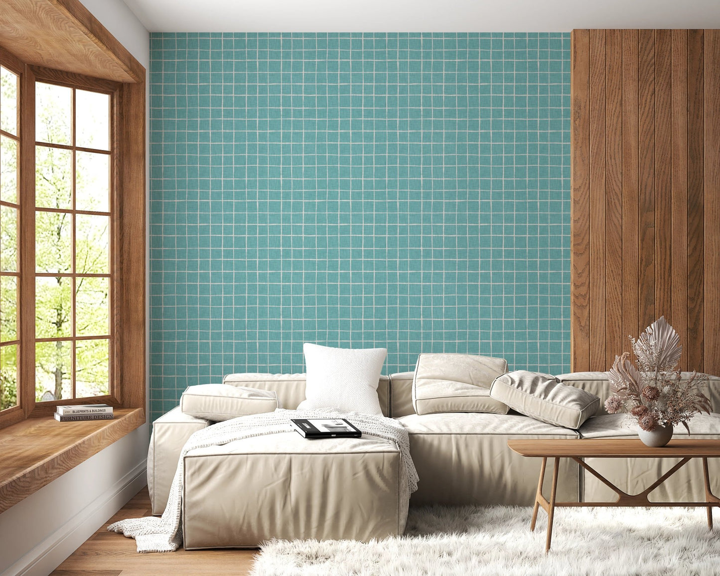 Artistic aqua check texture for wall murals