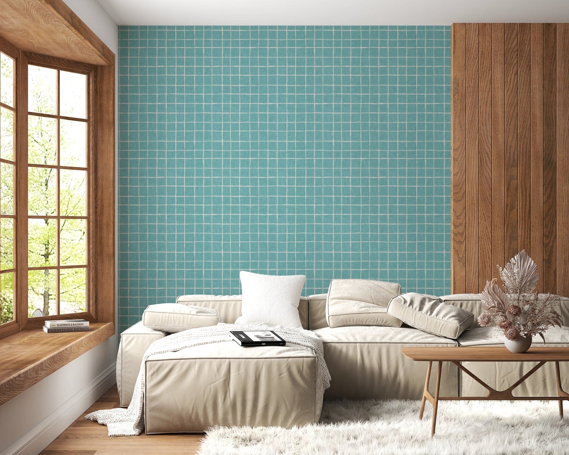 Artistic aqua check texture for wall murals