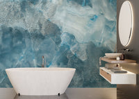 Modern bathroom with Aqua Stone Cracked Texture Wall Mural.