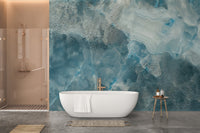 Blue stone look wall mural for a modern bathroom interior.