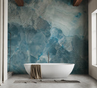 Blue stone texture wall mural in a modern washroom.