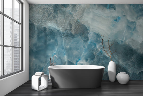 Minimalist washroom with Aqua Stone Cracked Texture Wall Mural.