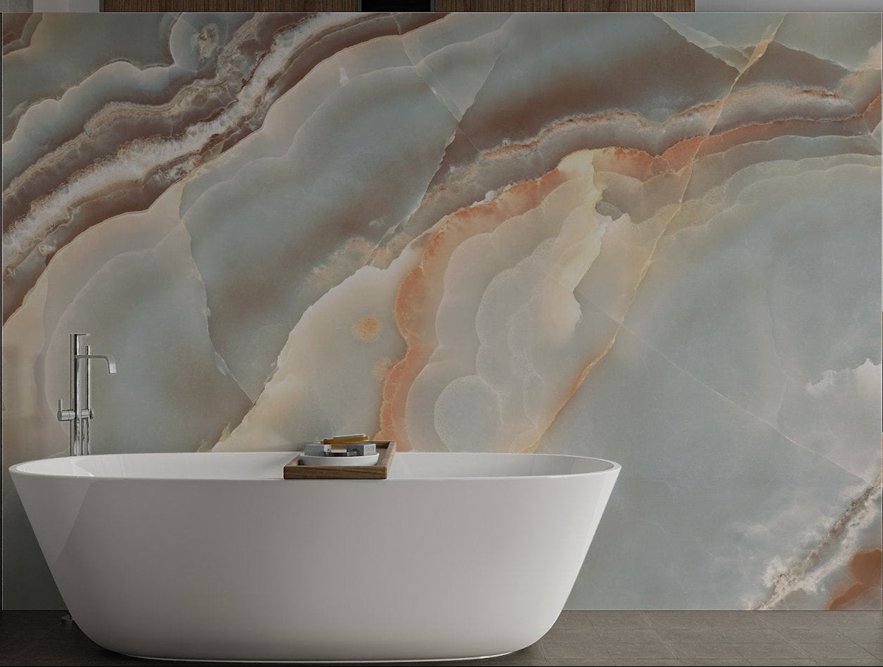 Blue and grey marble texture wall mural for bathroom.