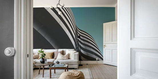 Modern aqua mural in accent wall