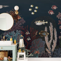 Artistic mural with elegant aquatic ballet imagery.
