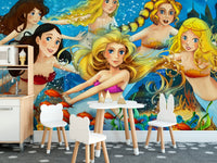 Aquatic Fairy Tale Wallpaper mural in a minimalist dining space.