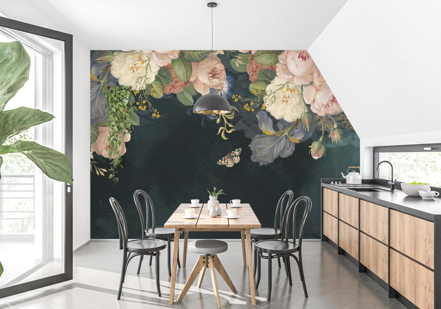 Arboreal Flowering Entrances Wall Mural in a kitchen and dining space