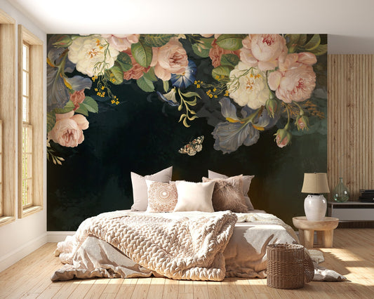 Arboreal Flowering Entrances Wall Mural in a bedroom with wooden floors