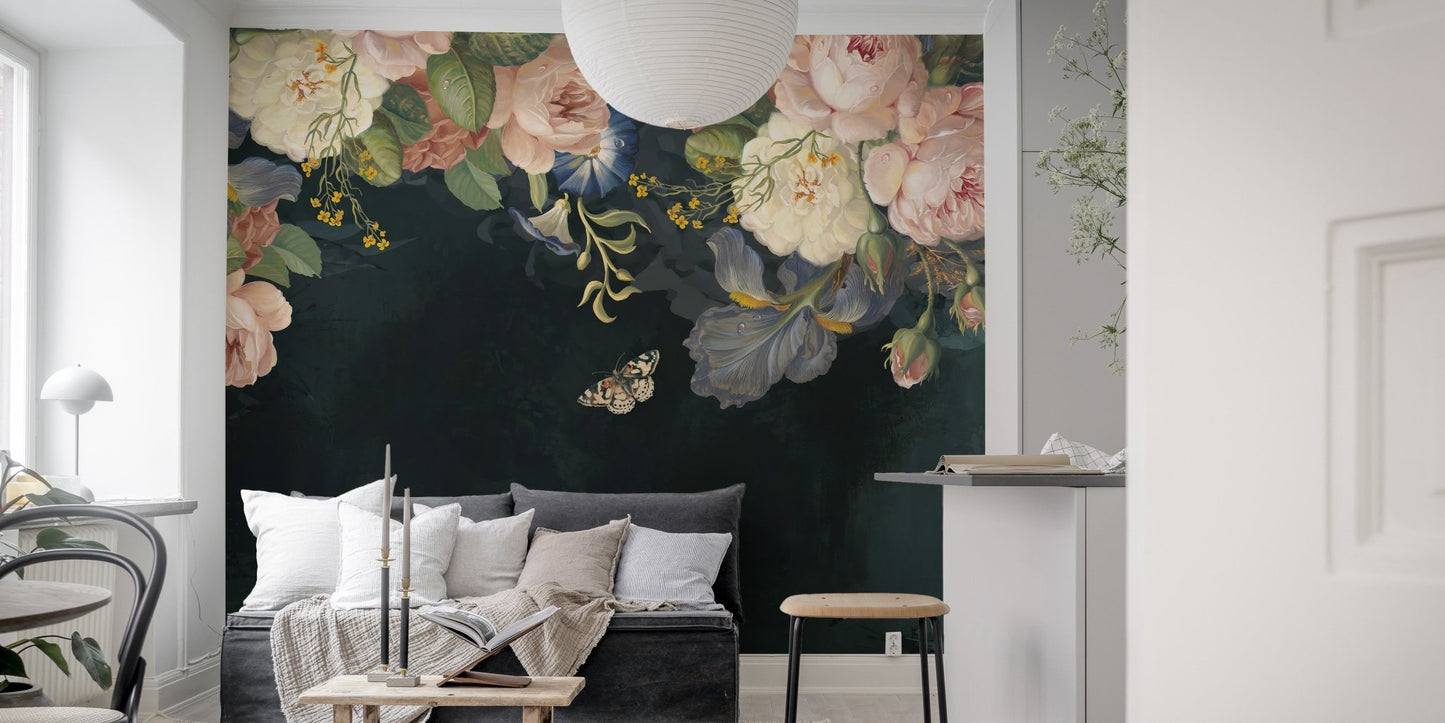 Nature-inspired arboreal mural for living space interiors.
